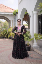 Royal Black Flared Gown with Mirror Work For Navratri