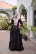 Royal Black Flared Gown with Mirror Work For Navratri
