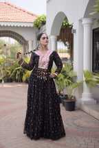 Royal Black Flared Gown with Mirror Work For Navratri