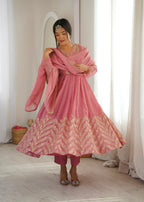 Rose Pink Designer Anarkali Kurta Set with Dupatta |