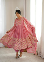 Rose Pink Designer Anarkali Kurta Set with Dupatta |