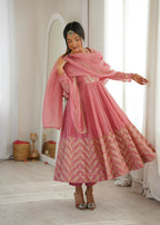 Rose Pink Designer Anarkali Kurta Set with Dupatta |