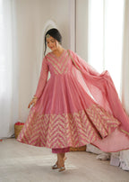 Rose Pink Designer Anarkali Kurta Set with Dupatta |