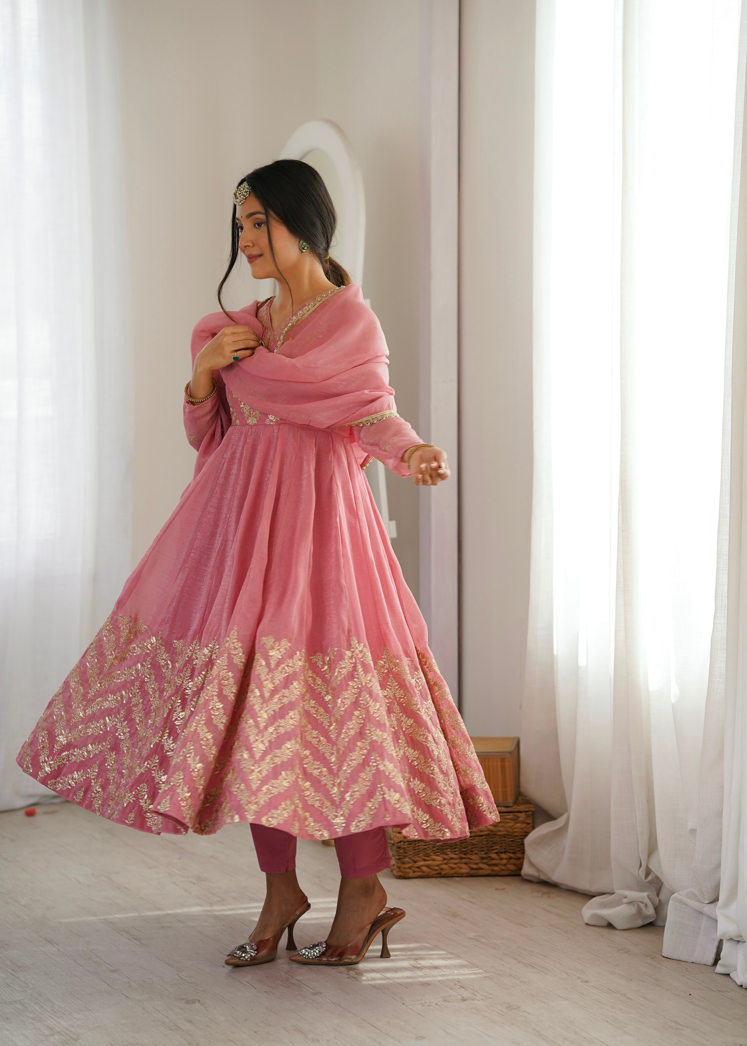 Rose Pink Designer Anarkali Kurta Set with Dupatta |