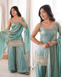Premium Mint Green Embroidered Kurta Palazzo Suit Set for Women