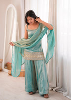 Premium Mint Green Embroidered Kurta Palazzo Suit Set for Women