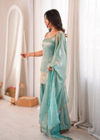 Premium Mint Green Embroidered Kurta Palazzo Suit Set for Women