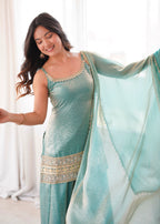 Premium Mint Green Embroidered Kurta Palazzo Suit Set for Women