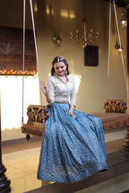 Elegant Wedding & Festive Wear Embroidered Crop Top Lehenga Set (BLUE)