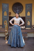 Elegant Wedding & Festive Wear Embroidered Crop Top Lehenga Set (BLUE)