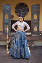 Elegant Wedding & Festive Wear Embroidered Crop Top Lehenga Set (BLUE)