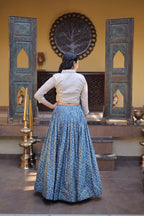Elegant Wedding & Festive Wear Embroidered Crop Top Lehenga Set (BLUE)