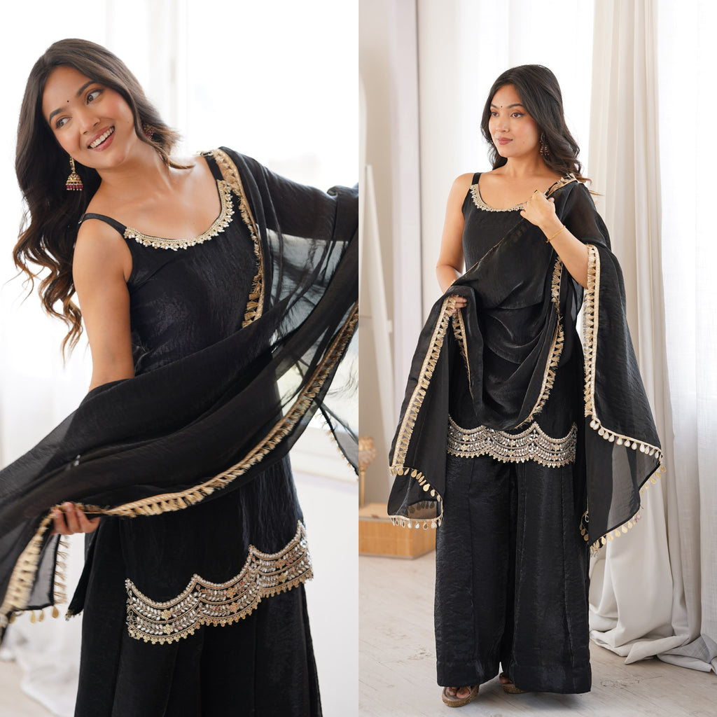 Designer Black Party Wear Kurta Palazzo Set