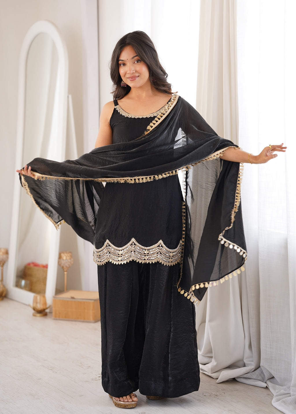 Designer Black Party Wear Kurta Palazzo Set