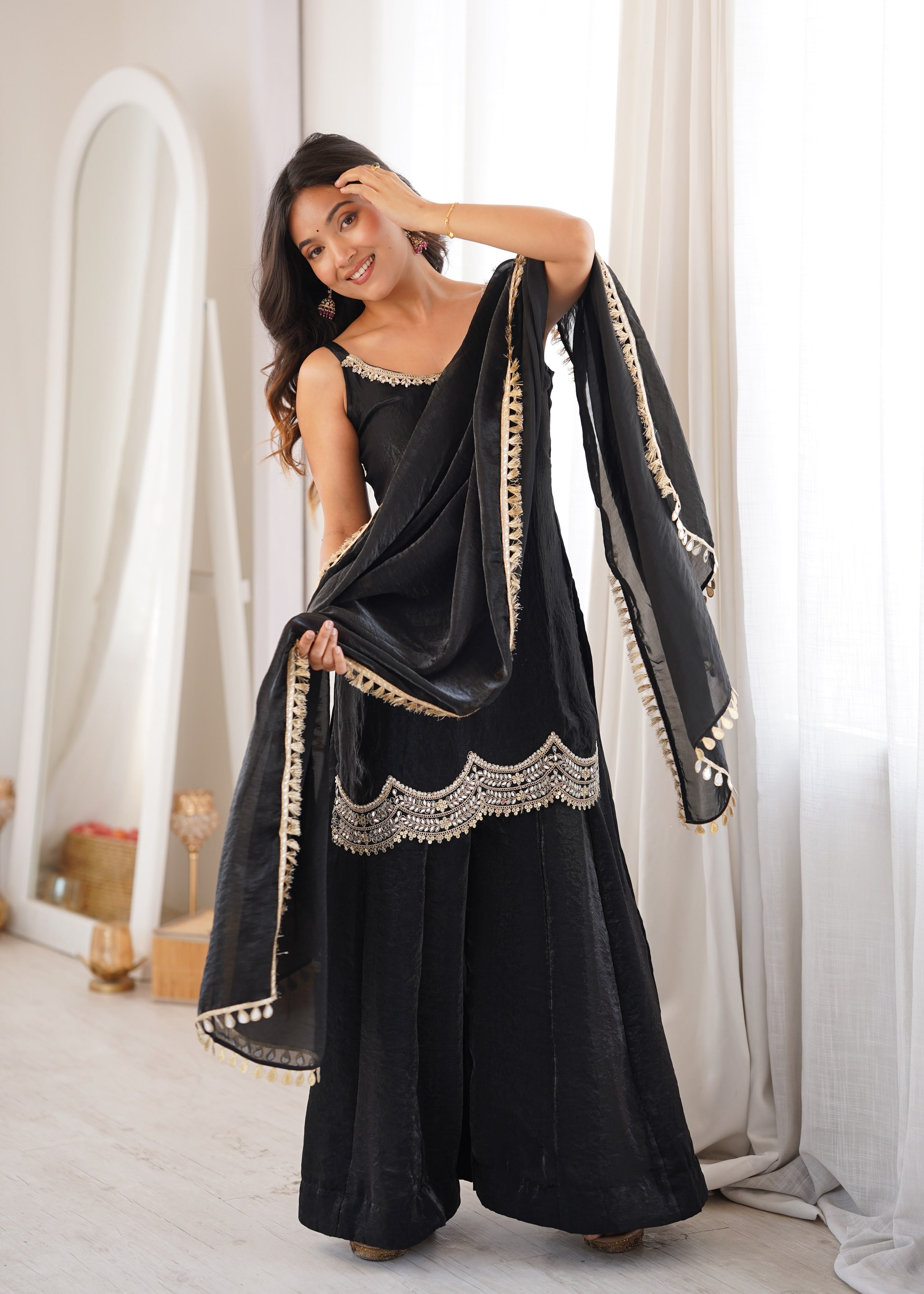 Designer Black Party Wear Kurta Palazzo Set