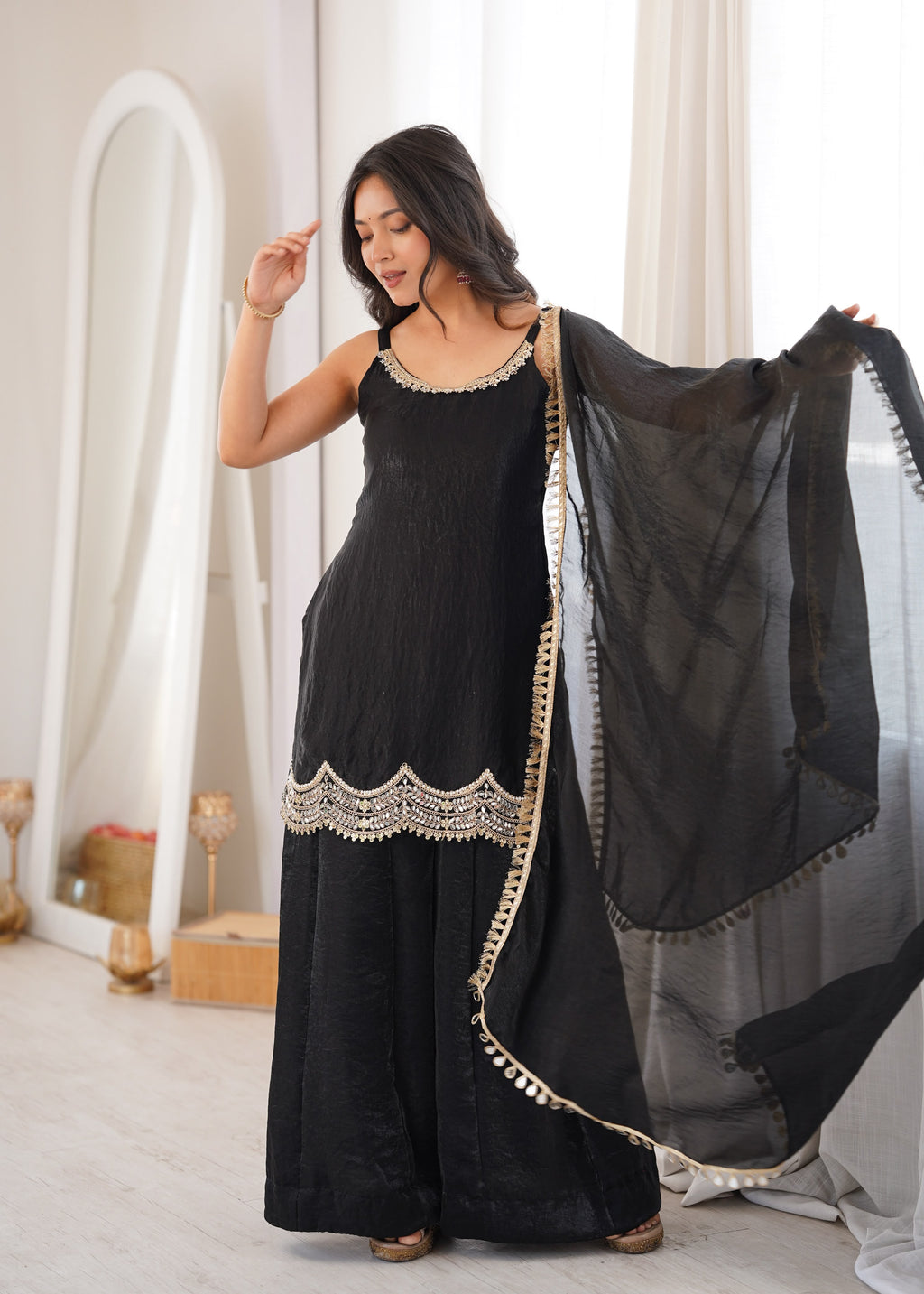 Designer Black Party Wear Kurta Palazzo Set