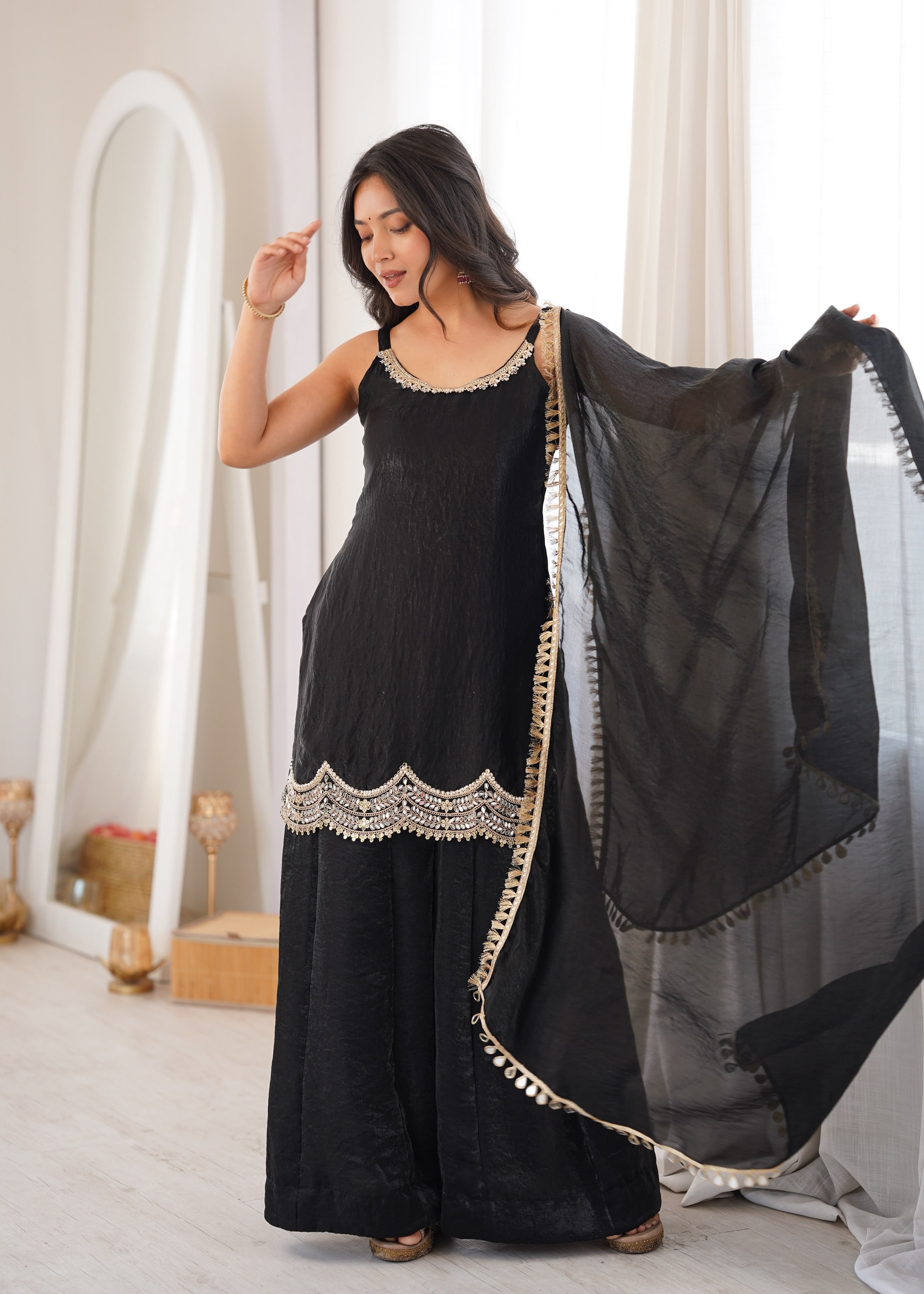 Designer Black Party Wear Kurta Palazzo Set
