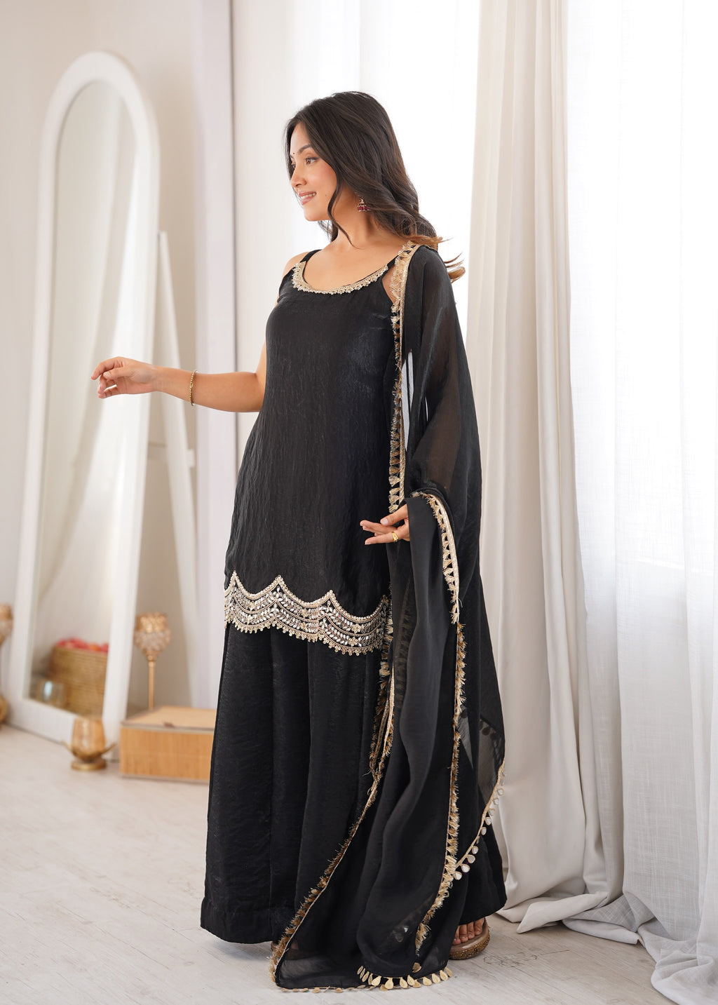 Designer Black Party Wear Kurta Palazzo Set