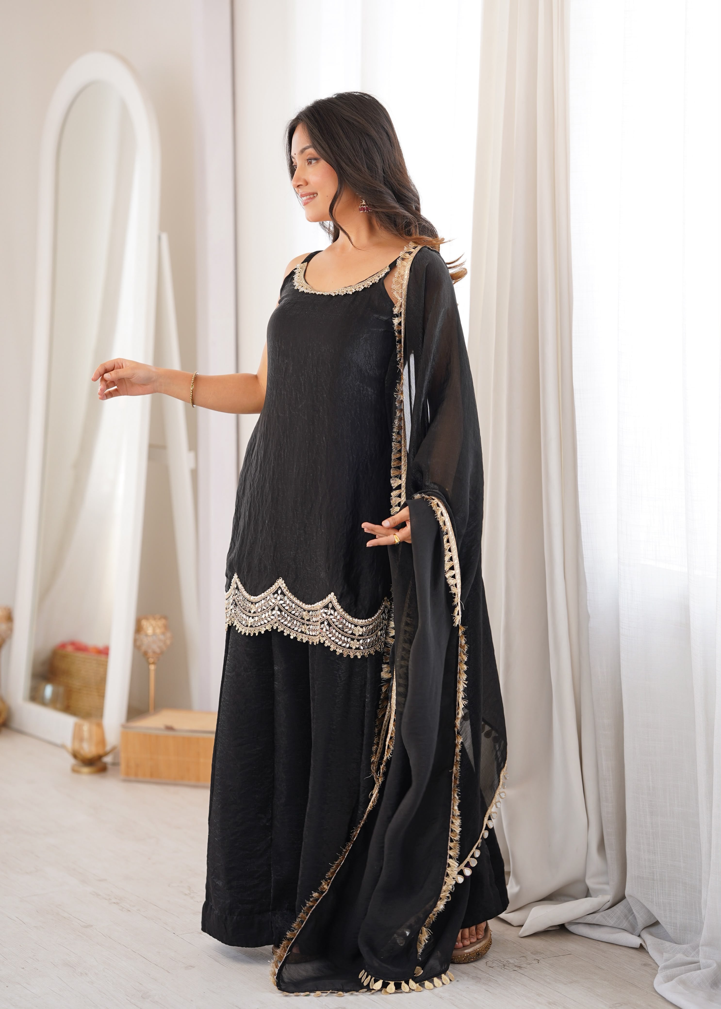 Designer Black Party Wear Kurta Palazzo Set