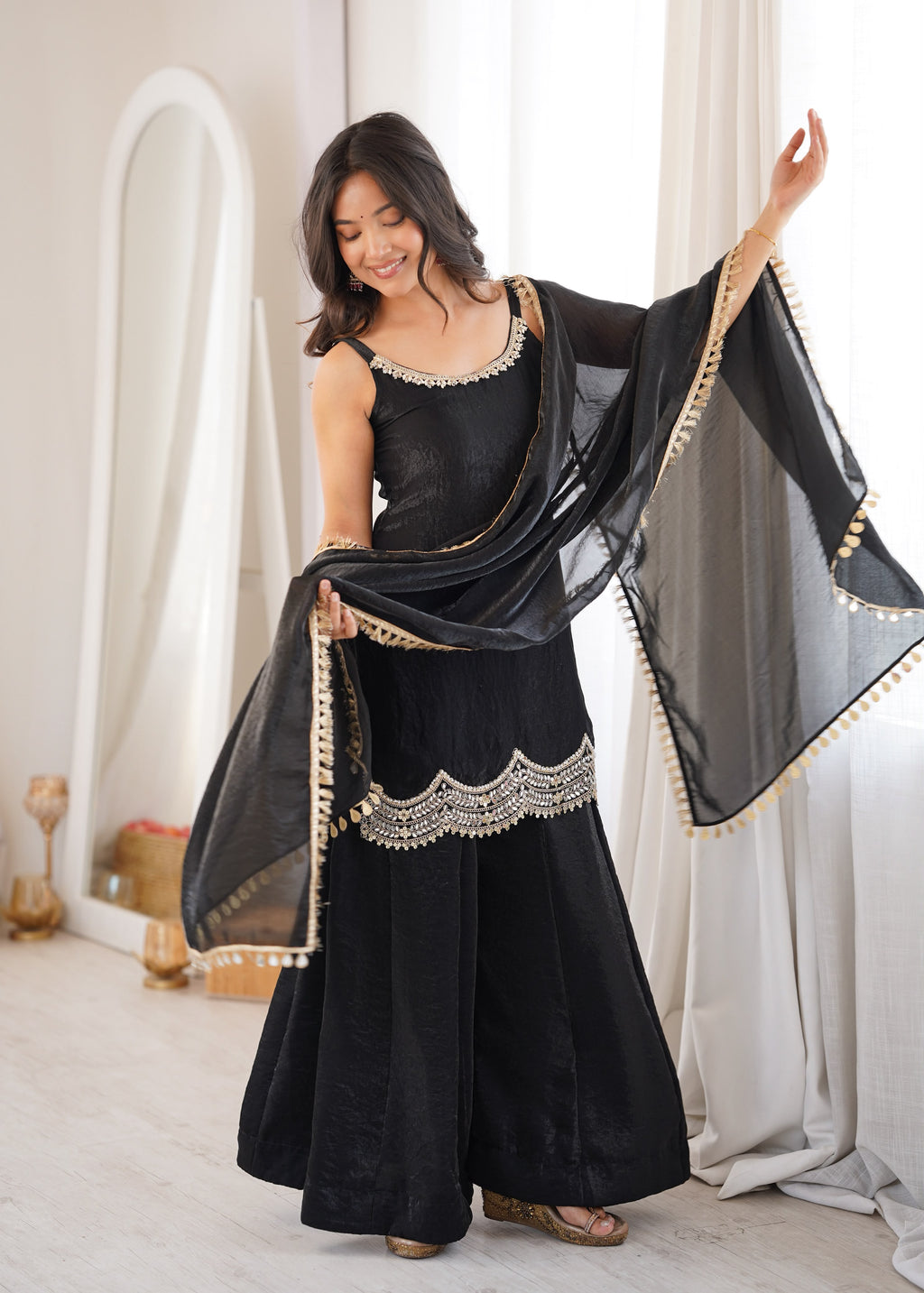 Designer Black Party Wear Kurta Palazzo Set