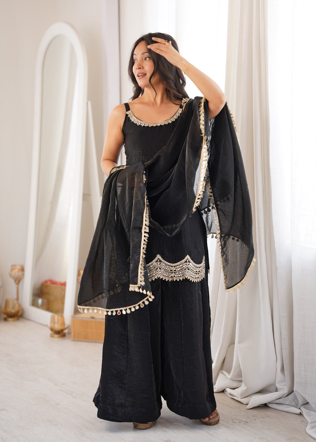 Designer Black Party Wear Kurta Palazzo Set
