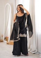 Designer Black Party Wear Kurta Palazzo Set