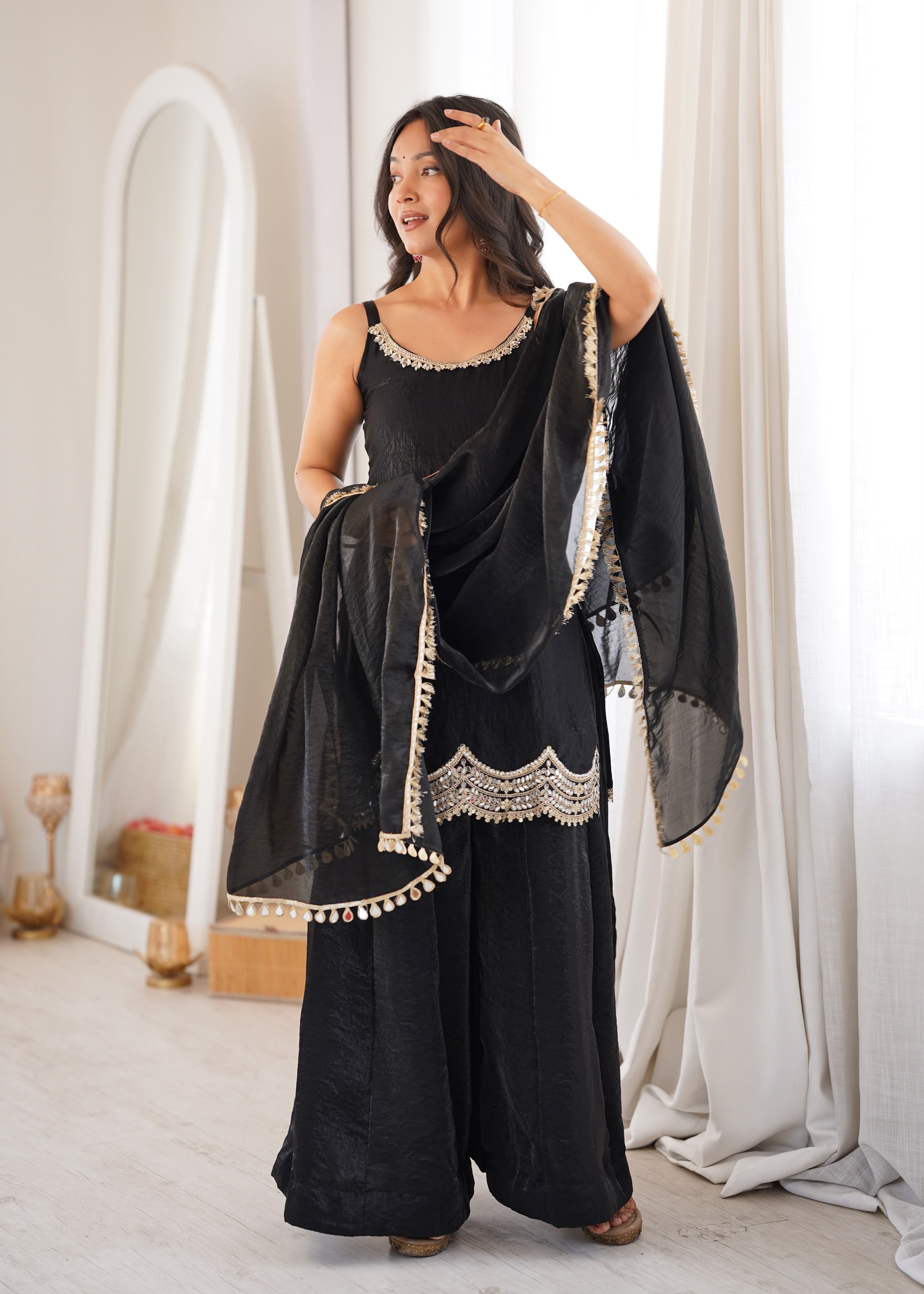 Designer Black Party Wear Kurta Palazzo Set