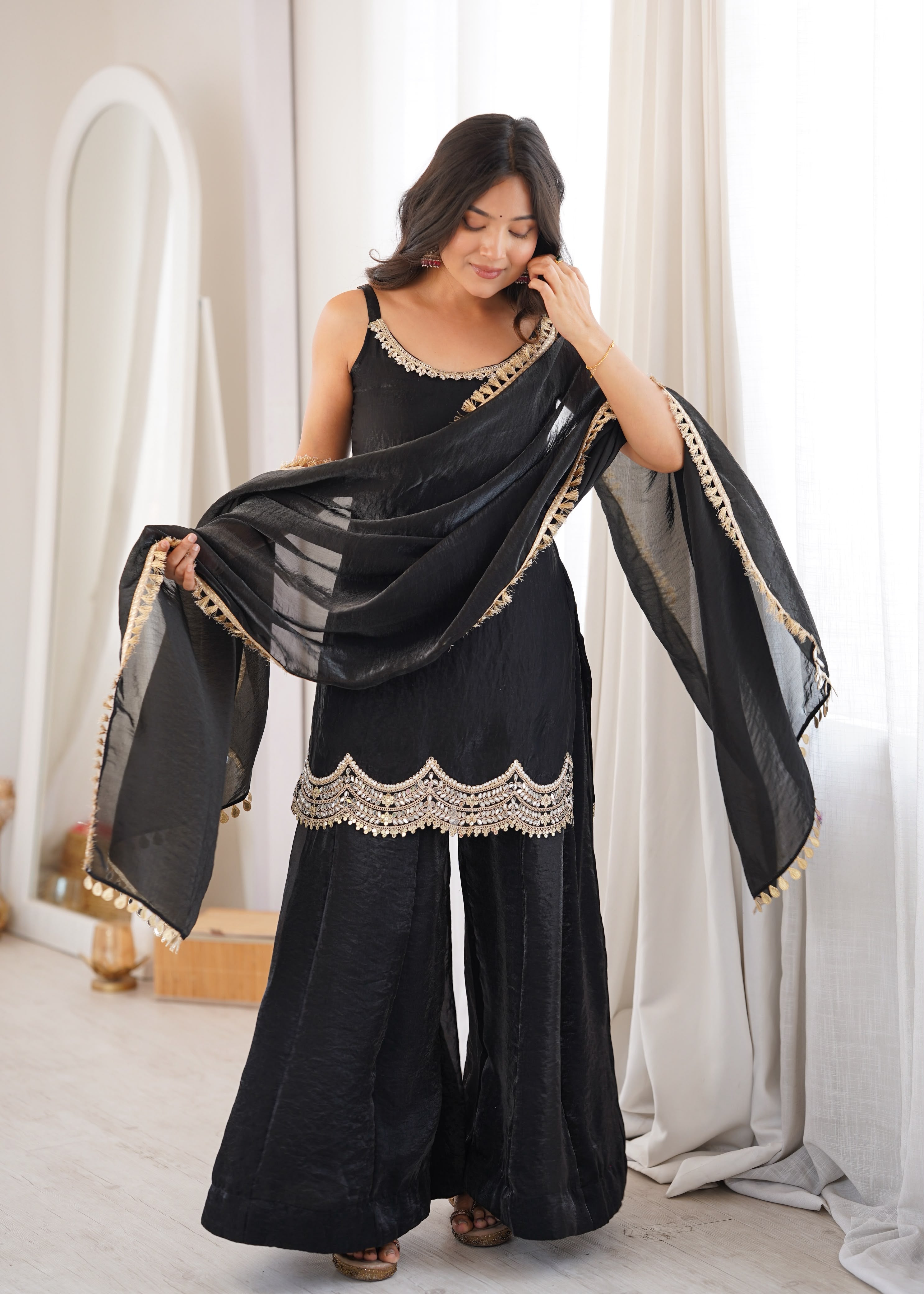 Designer Black Party Wear Kurta Palazzo Set