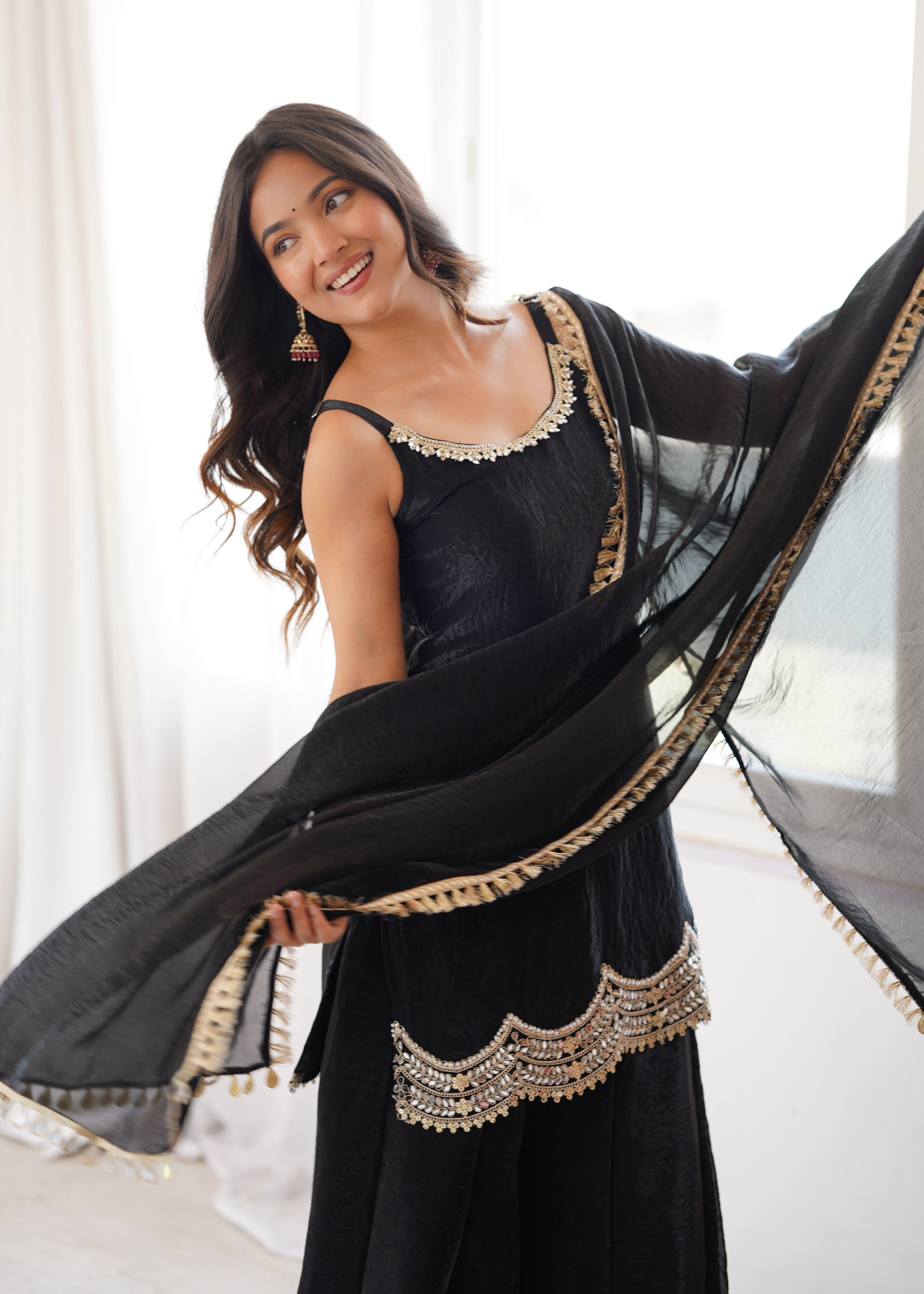 Designer Black Party Wear Kurta Palazzo Set