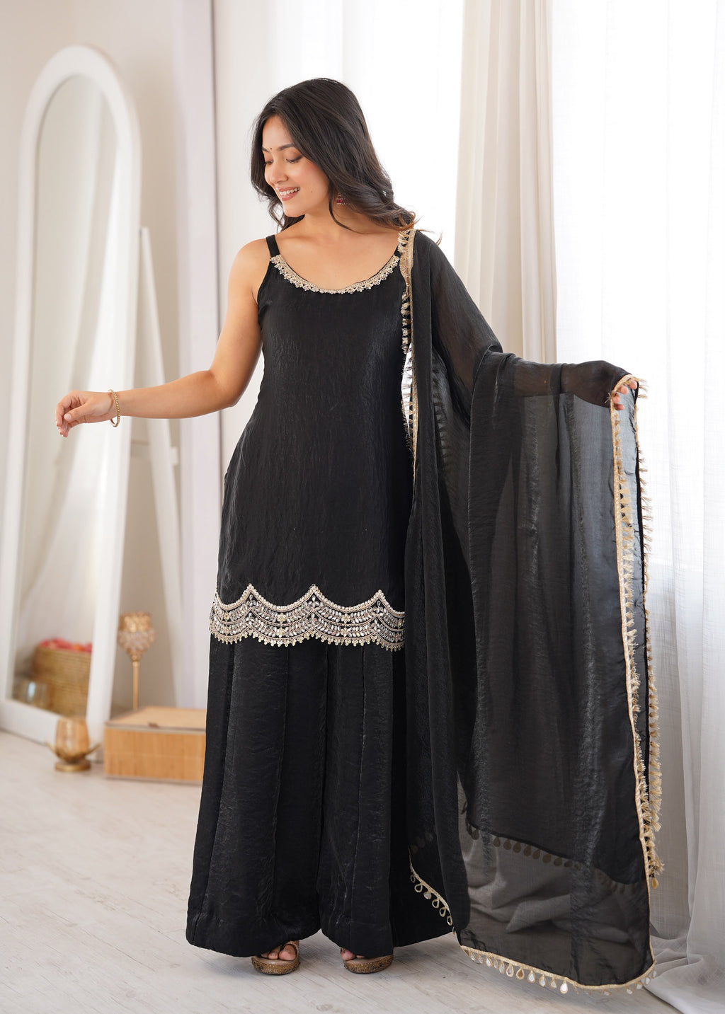 Designer Black Party Wear Kurta Palazzo Set
