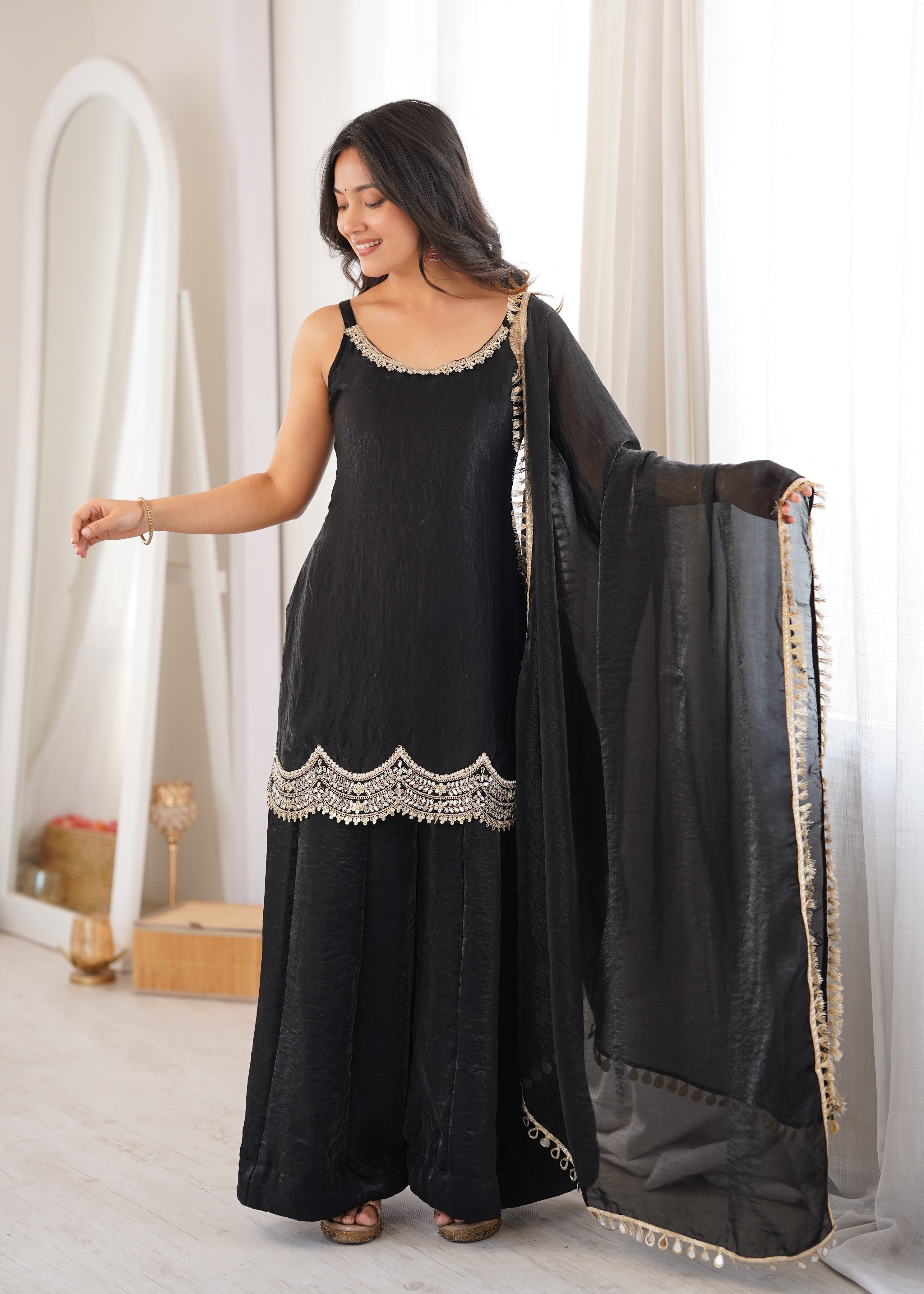 Designer Black Party Wear Kurta Palazzo Set