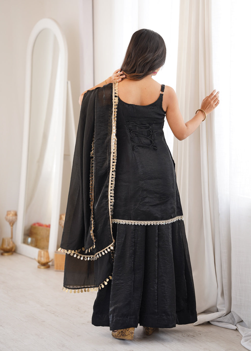 Designer Black Party Wear Kurta Palazzo Set