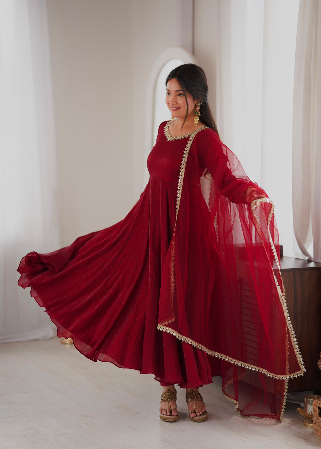 RK Designer Premium Maroon Anarkali Suit Set