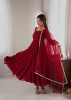 RK Designer Premium Maroon Anarkali Suit Set