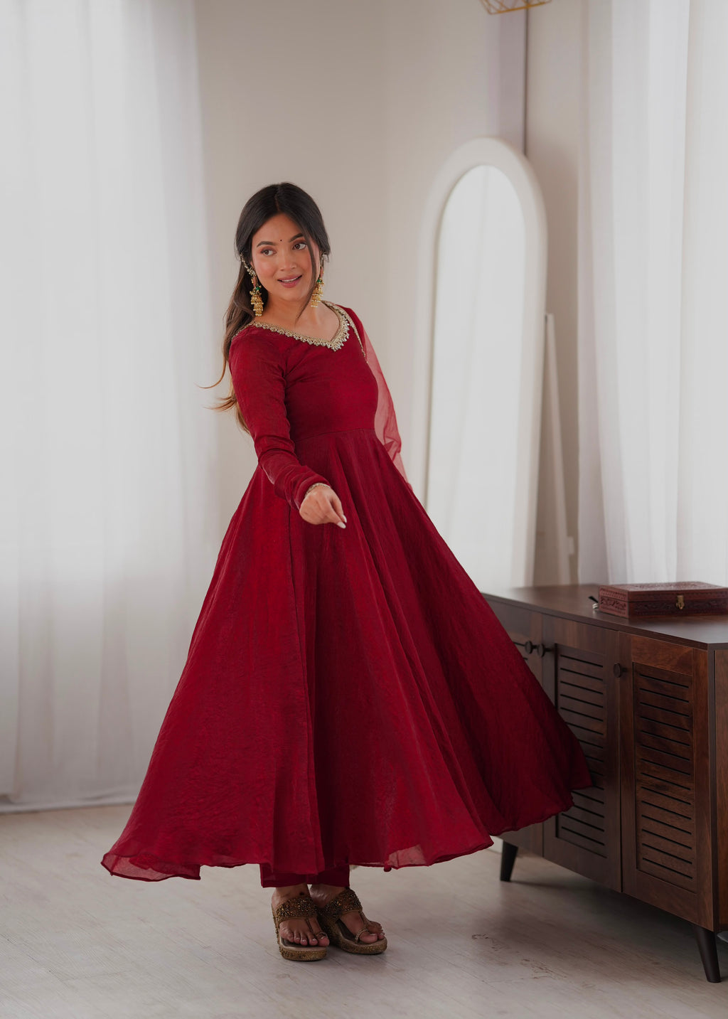 RK Designer Premium Maroon Anarkali Suit Set