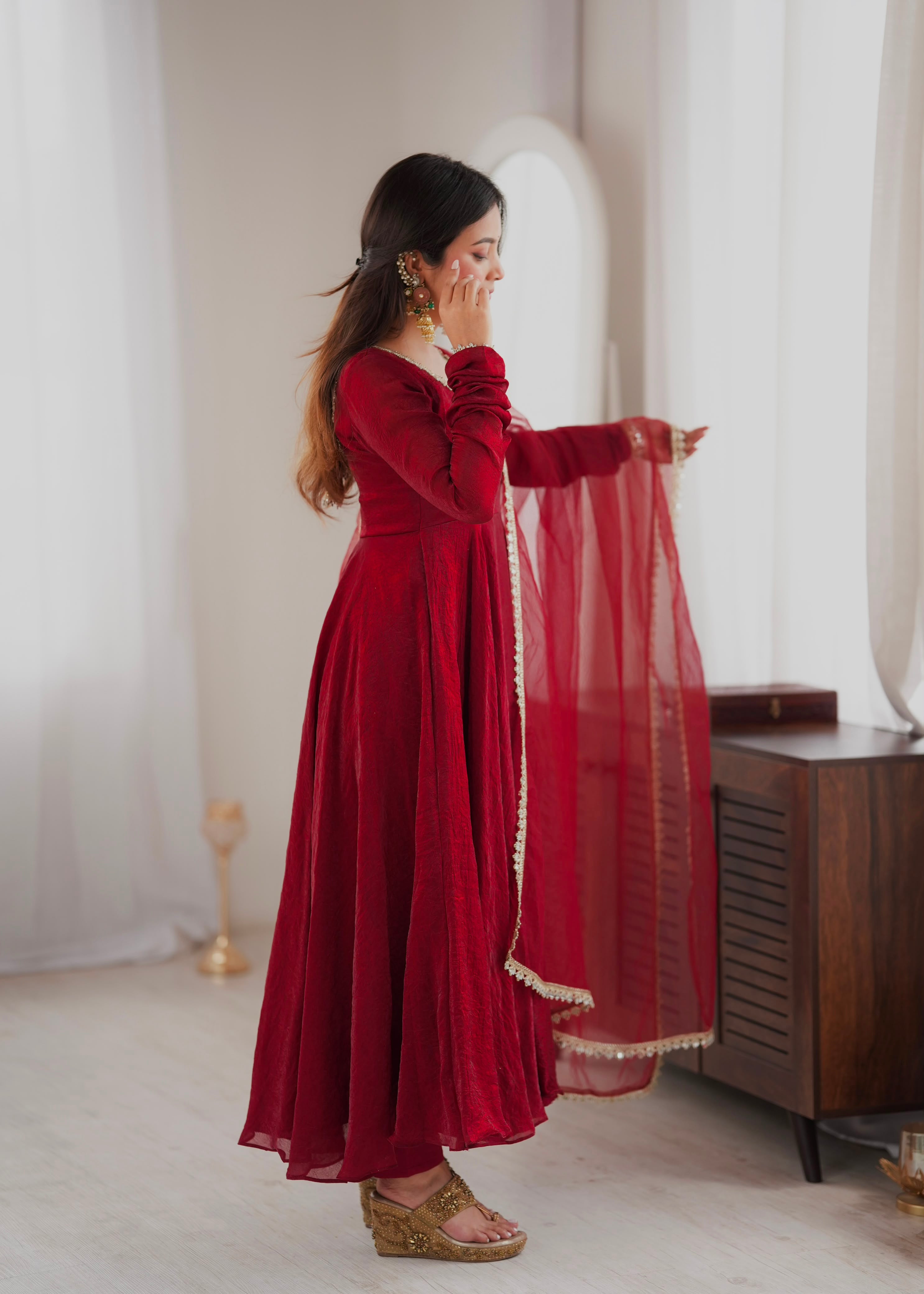 RK Designer Premium Maroon Anarkali Suit Set