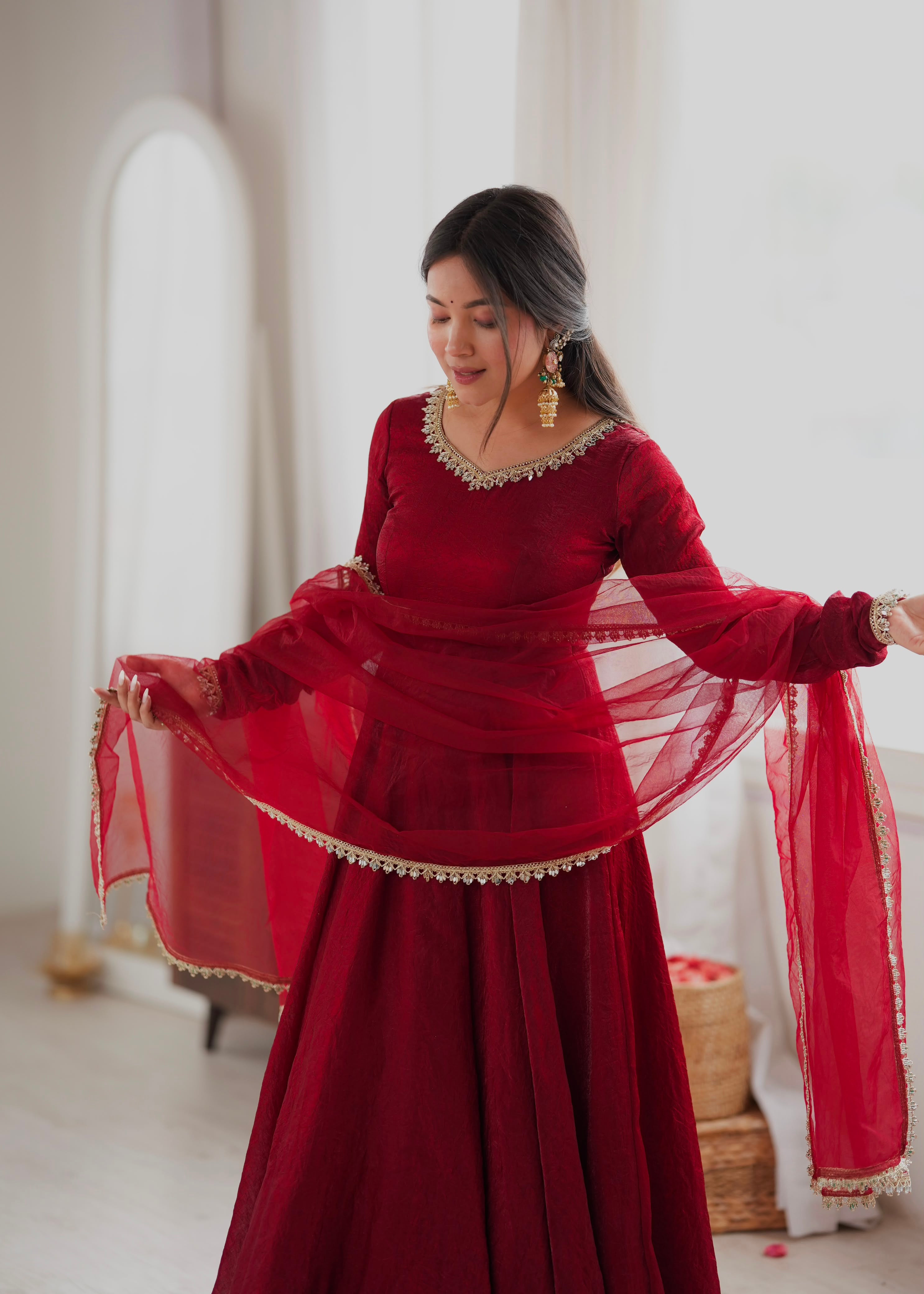 RK Designer Premium Maroon Anarkali Suit Set