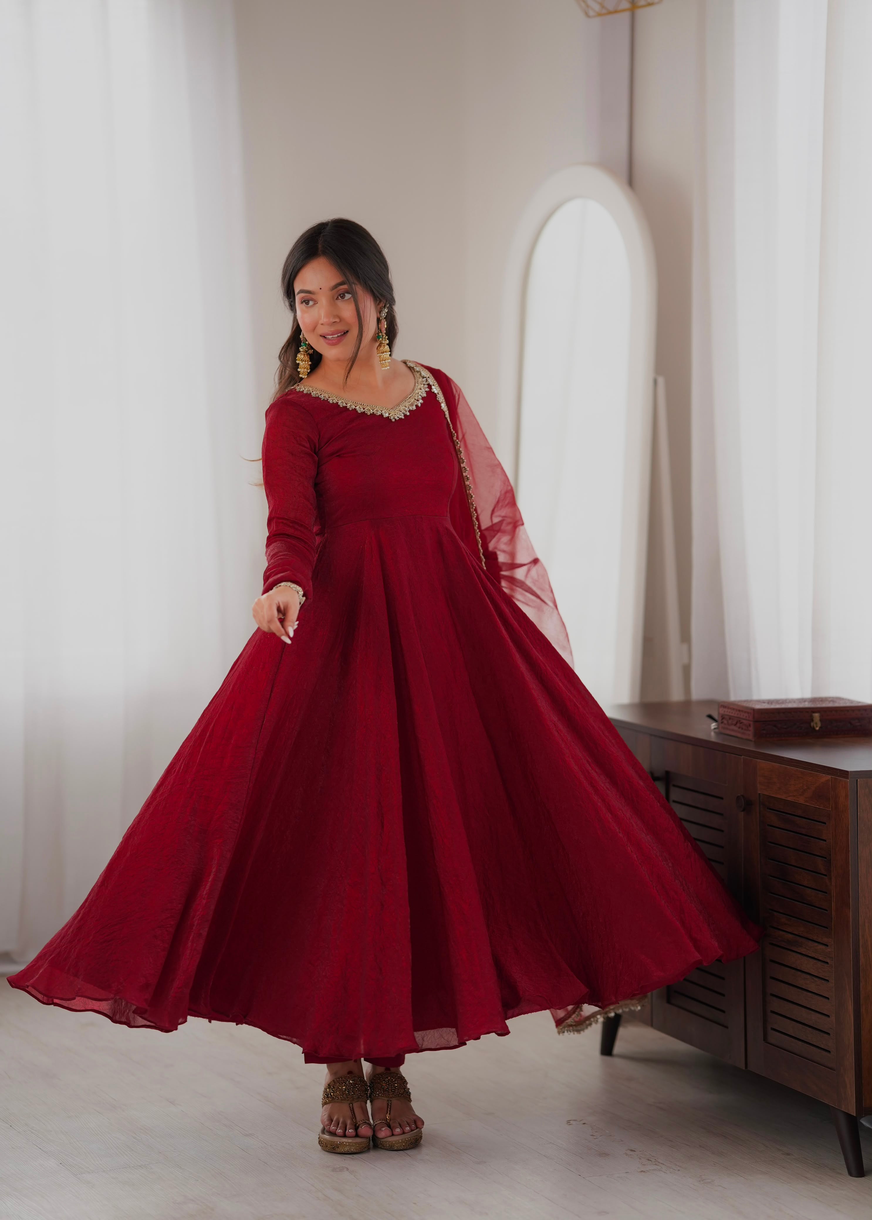 RK Designer Premium Maroon Anarkali Suit Set