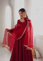 RK Designer Premium Maroon Anarkali Suit Set