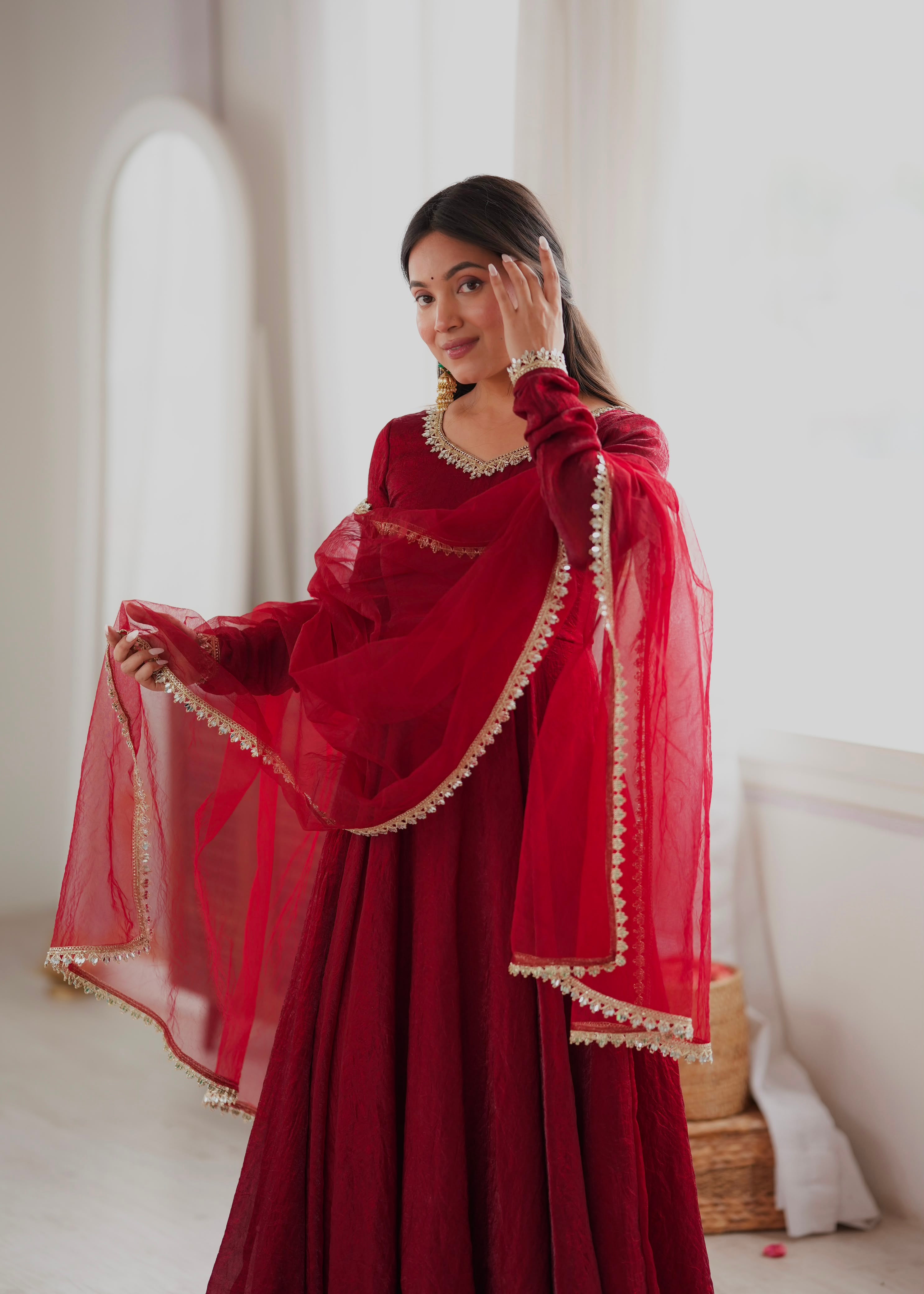RK Designer Premium Maroon Anarkali Suit Set