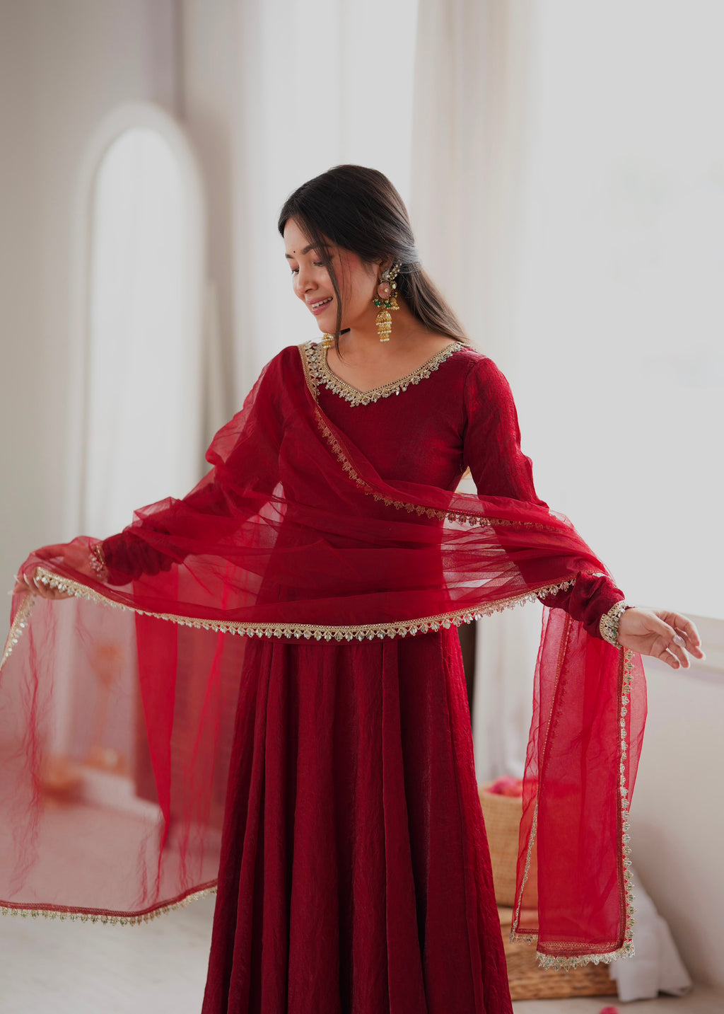 RK Designer Premium Maroon Anarkali Suit Set