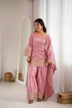 Elegant Blush Pink Sharara Set with Heavy Border Dupatta