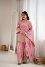 Elegant Blush Pink Sharara Set with Heavy Border Dupatta