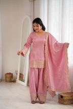 Elegant Blush Pink Sharara Set with Heavy Border Dupatta