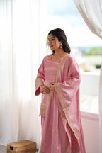 Elegant Blush Pink Sharara Set with Heavy Border Dupatta