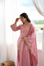 Elegant Blush Pink Sharara Set with Heavy Border Dupatta