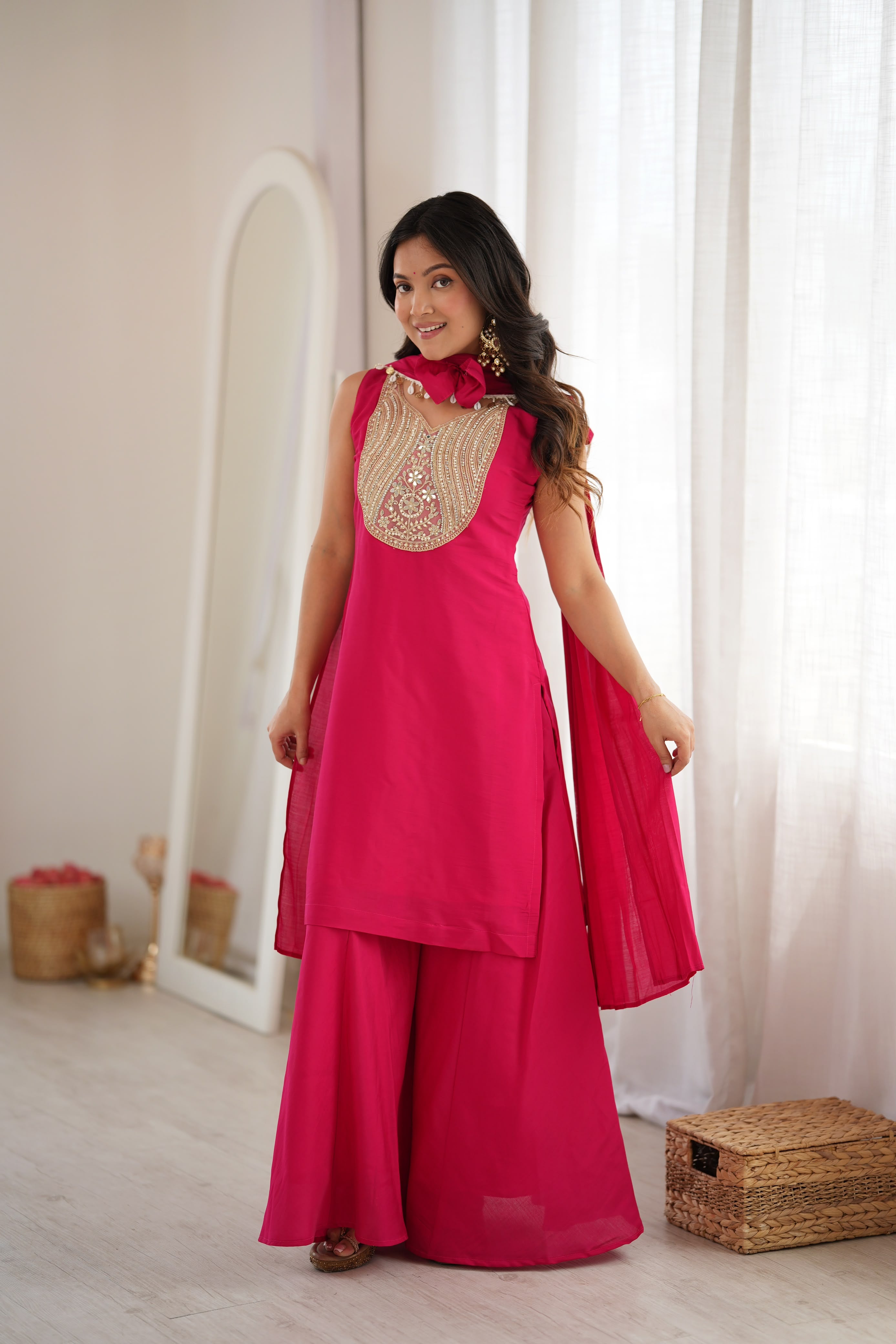 Premium Rani Pink Festive Sharara Set