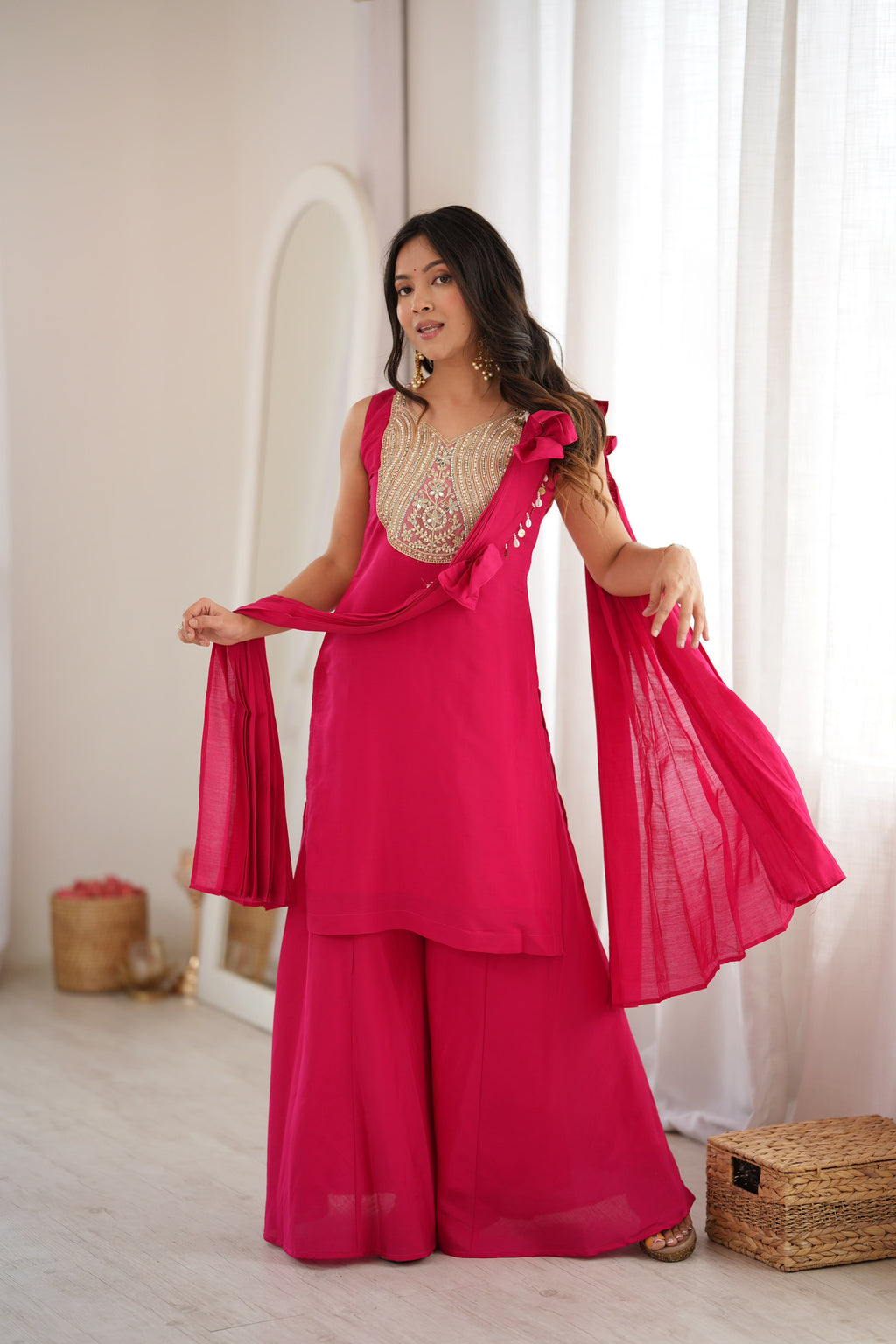 Premium Rani Pink Festive Sharara Set