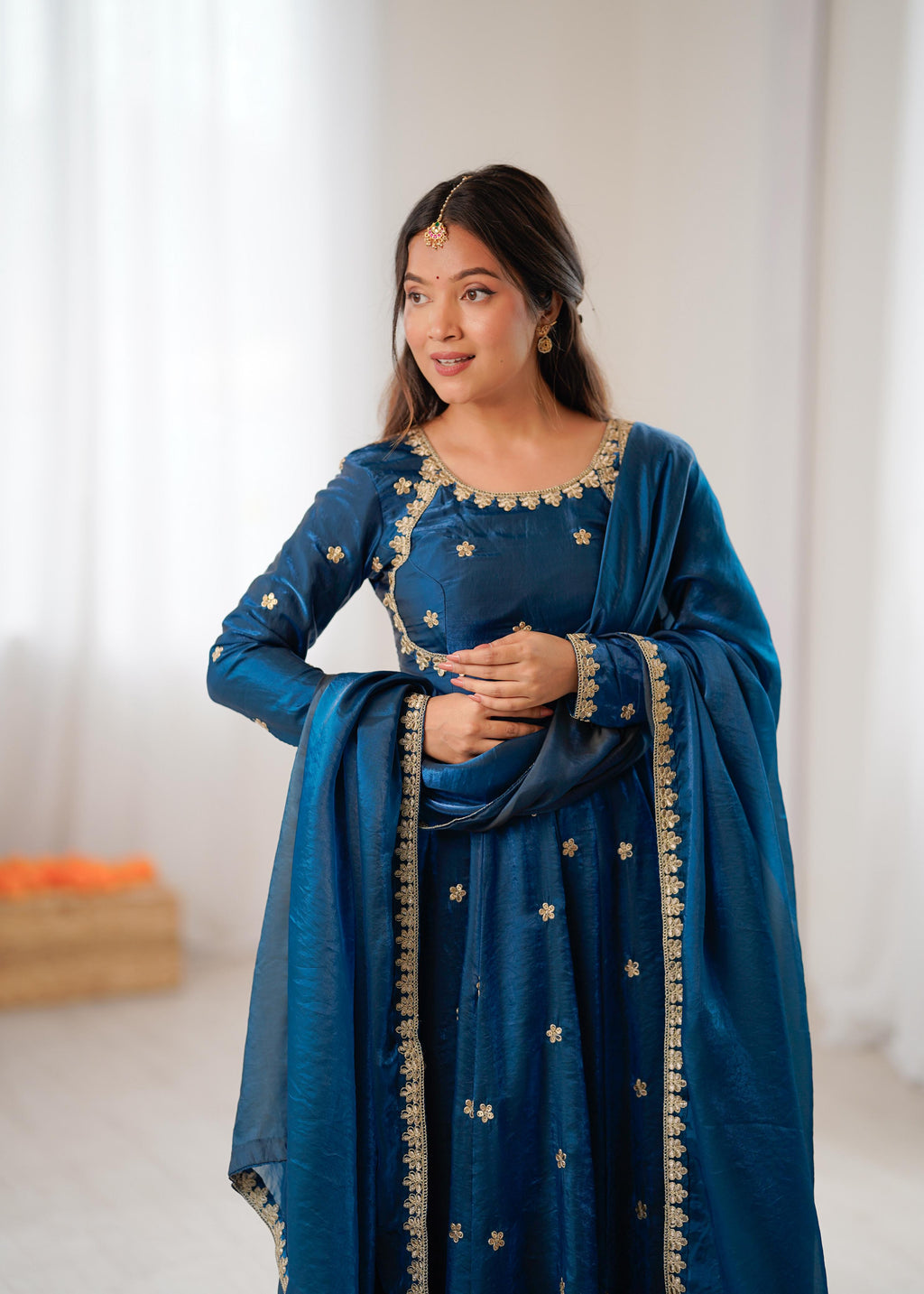 Peacock Blue Fandy Silk Suit Set