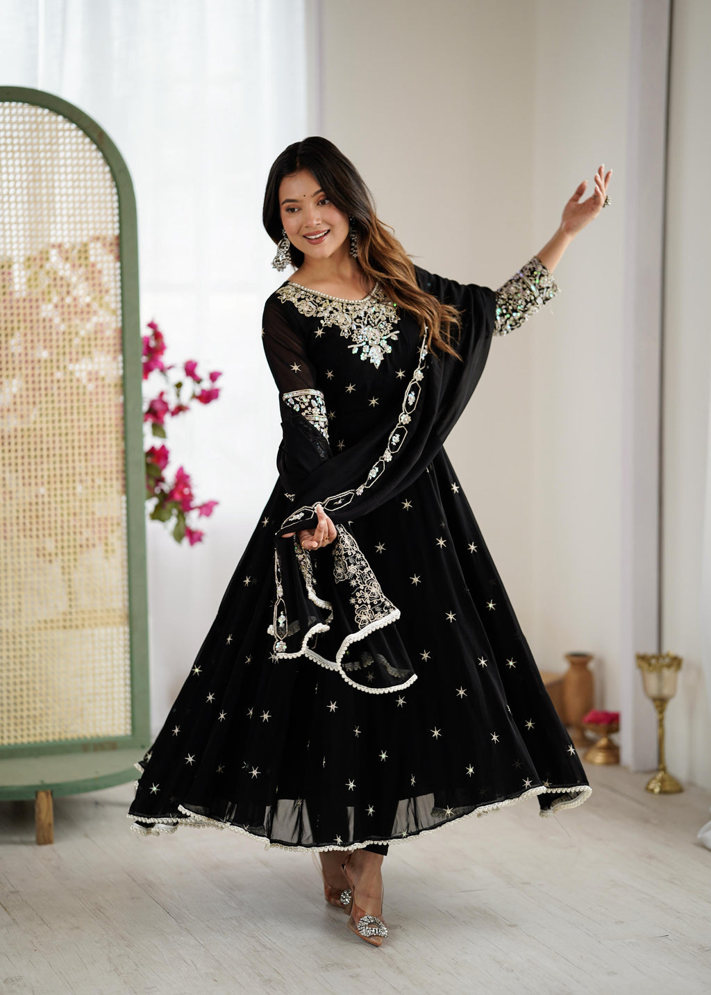 Black Heavy Blooming Faux Suit Set